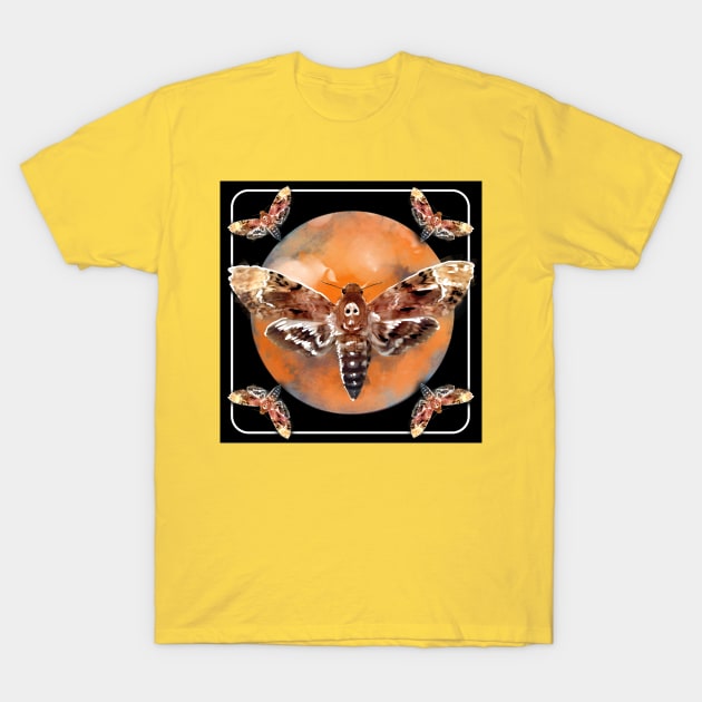 Deathshead hawk moths sphinx moths against an orange blood moon halloween spooky T-Shirt by sandpaperdaisy